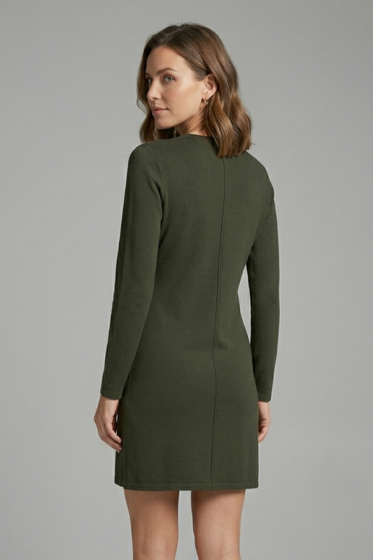 Women's Mini Dress with Round Neckline and Long Sleeves