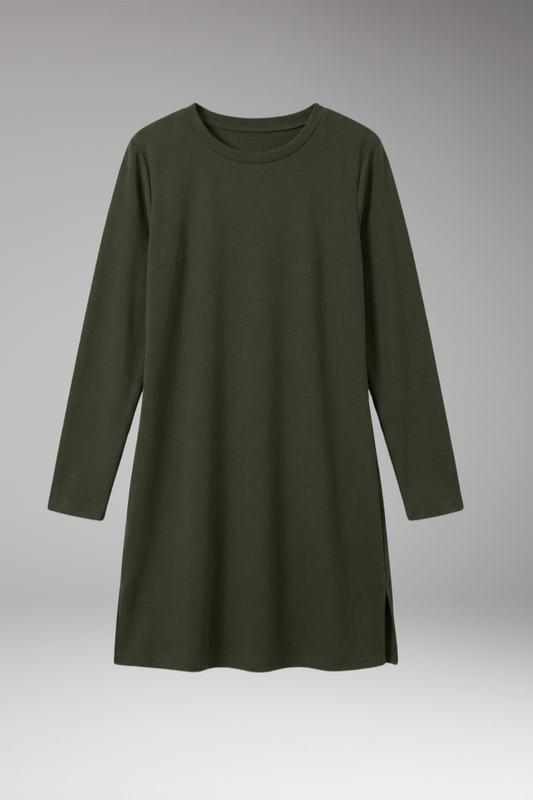 Women's Mini Dress with Round Neckline and Long Sleeves