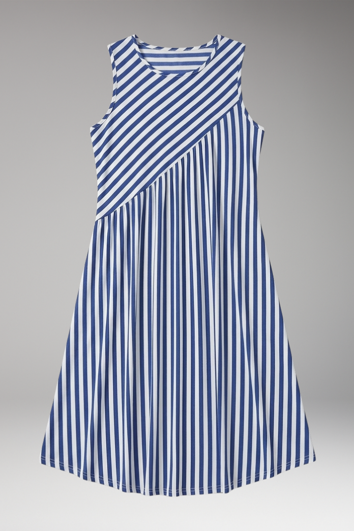 Women's Mini Dress with Striped Pattern and Sleeveless Cut