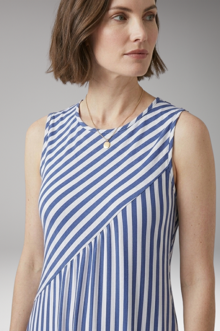 Women's Mini Dress with Striped Pattern and Sleeveless Cut