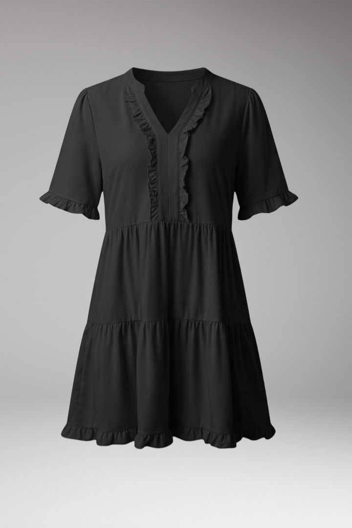 Women’s Mini Dress with V Neck and Ruffled Hem