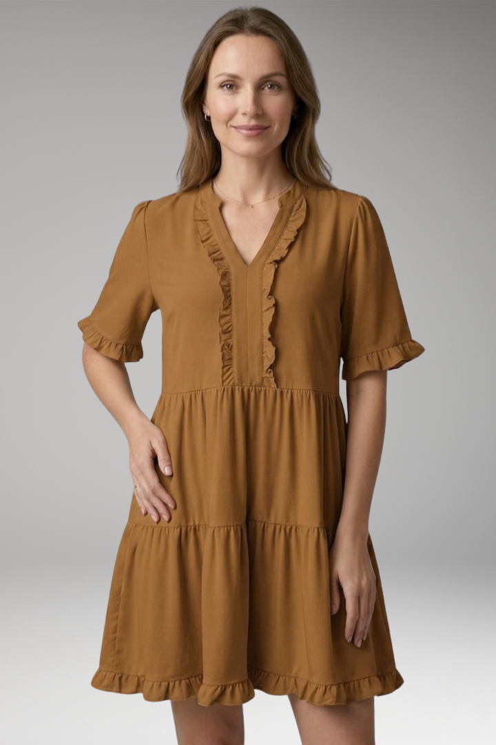 Women’s Mini Dress with V Neck and Ruffled Hem