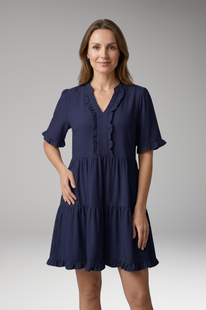 Women’s Mini Dress with V Neck and Ruffled Hem