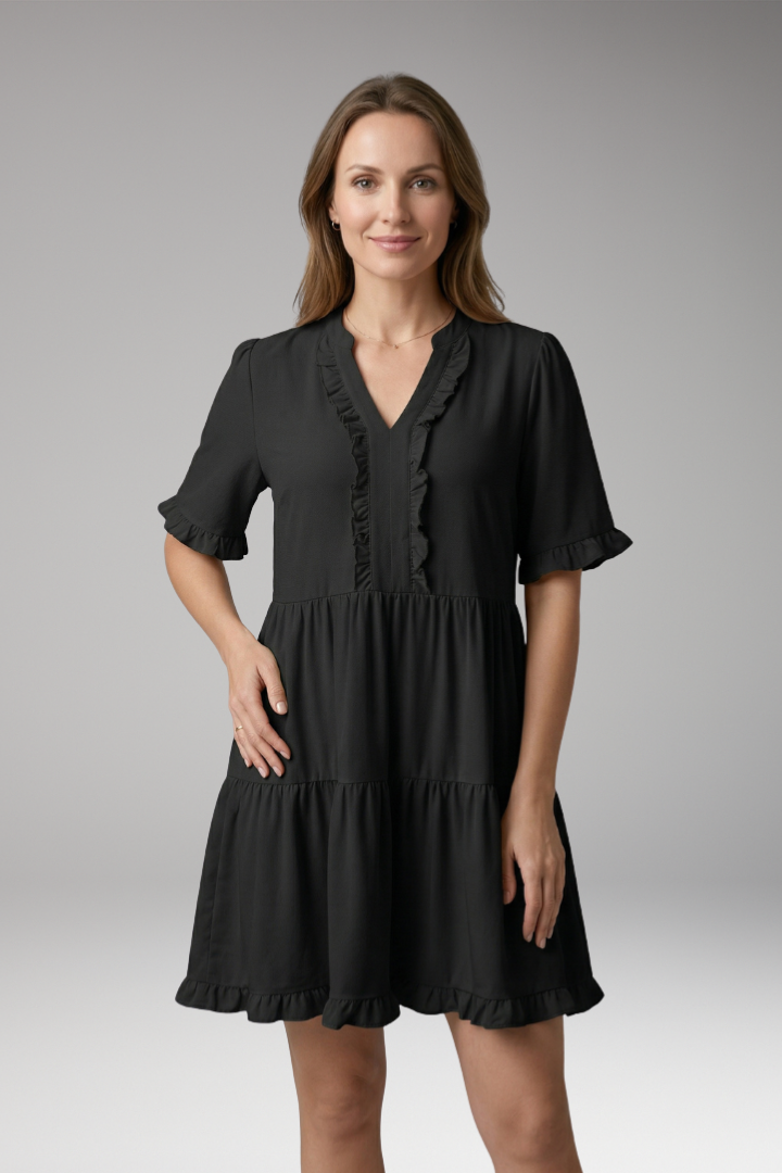 Women’s Mini Dress with V Neck and Ruffled Hem