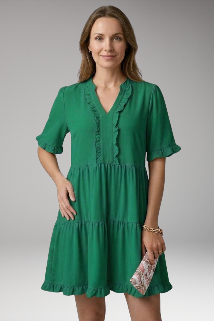 Women’s Mini Dress with V Neck and Ruffled Hem