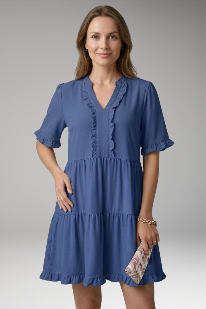 Women’s Mini Dress with V Neck and Ruffled Hem