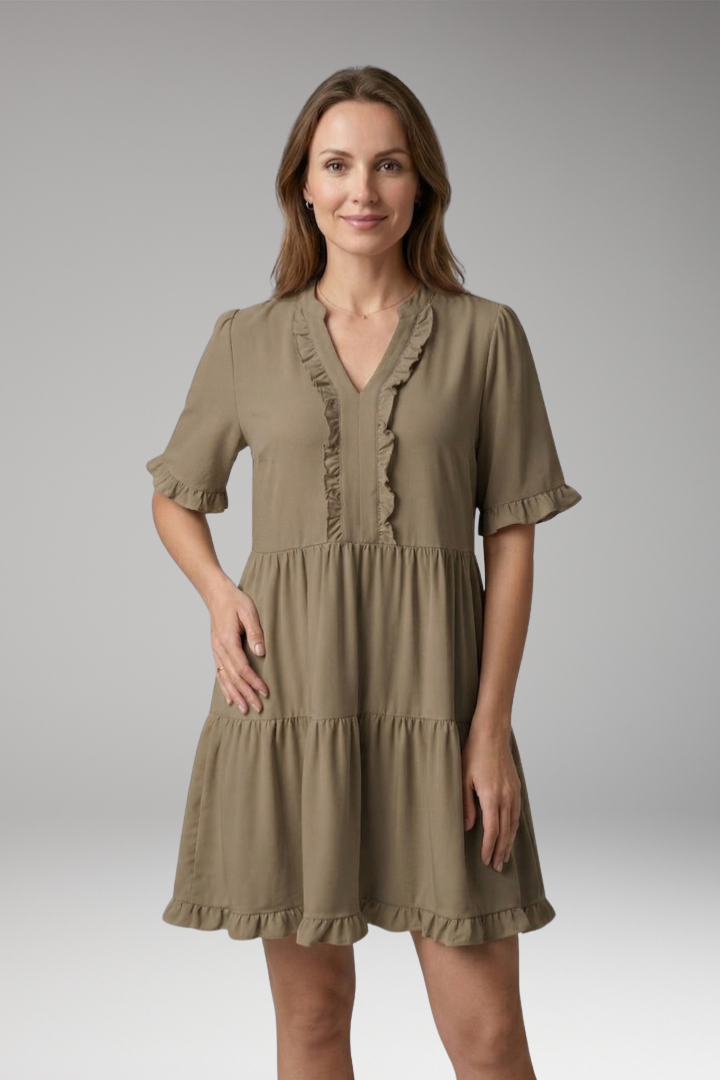 Women’s Mini Dress with V Neck and Ruffled Hem