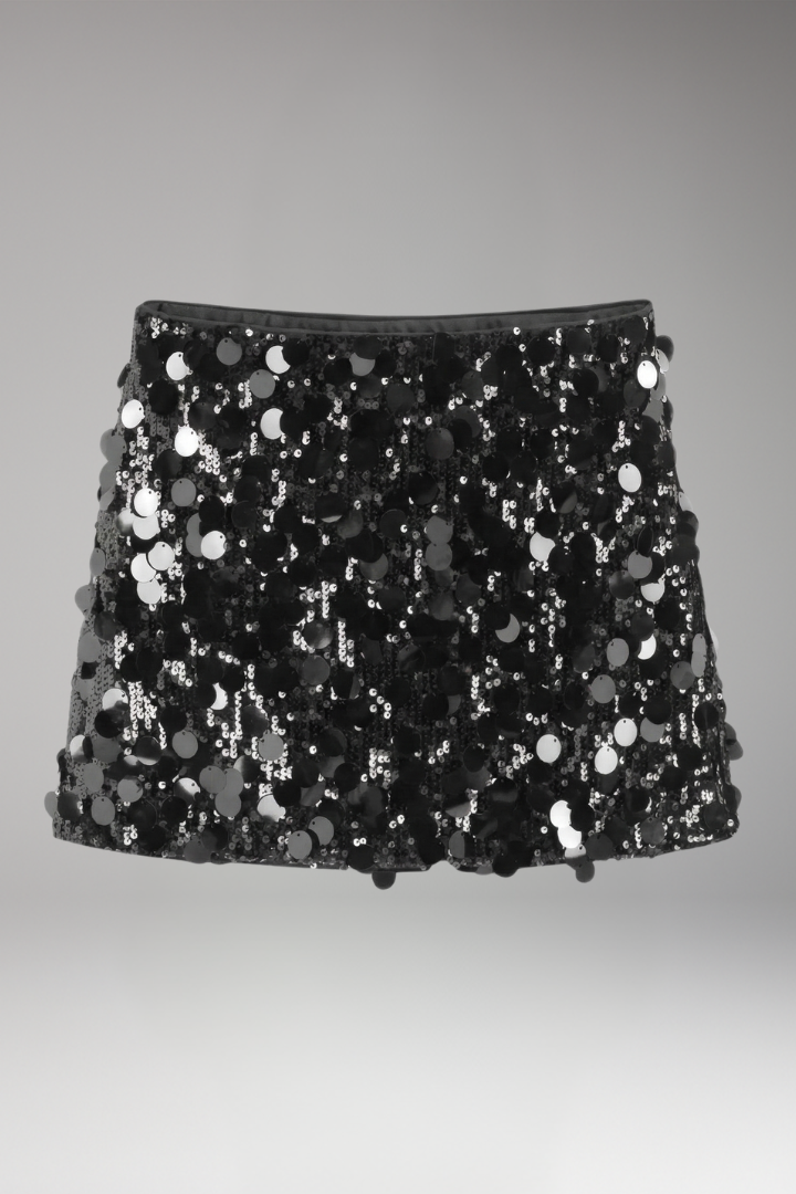 Women’s Mini Skirt with Fitted Waistband and Sequin Surface