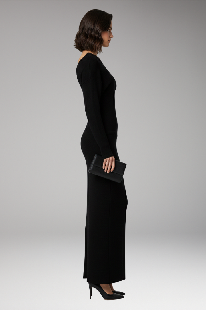 Women’s Off-Shoulder Dress with Knit Surface and Fitted Shape