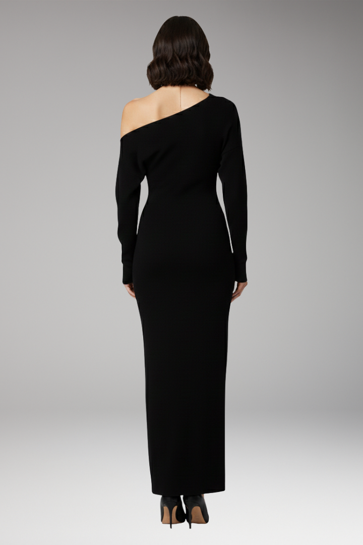 Women’s Off-Shoulder Dress with Knit Surface and Fitted Shape