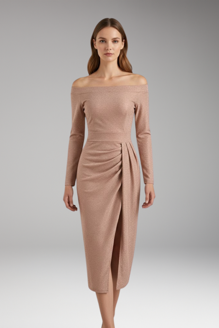 Women’s Off-Shoulder Dress with Long Sleeves and Open Silhouette