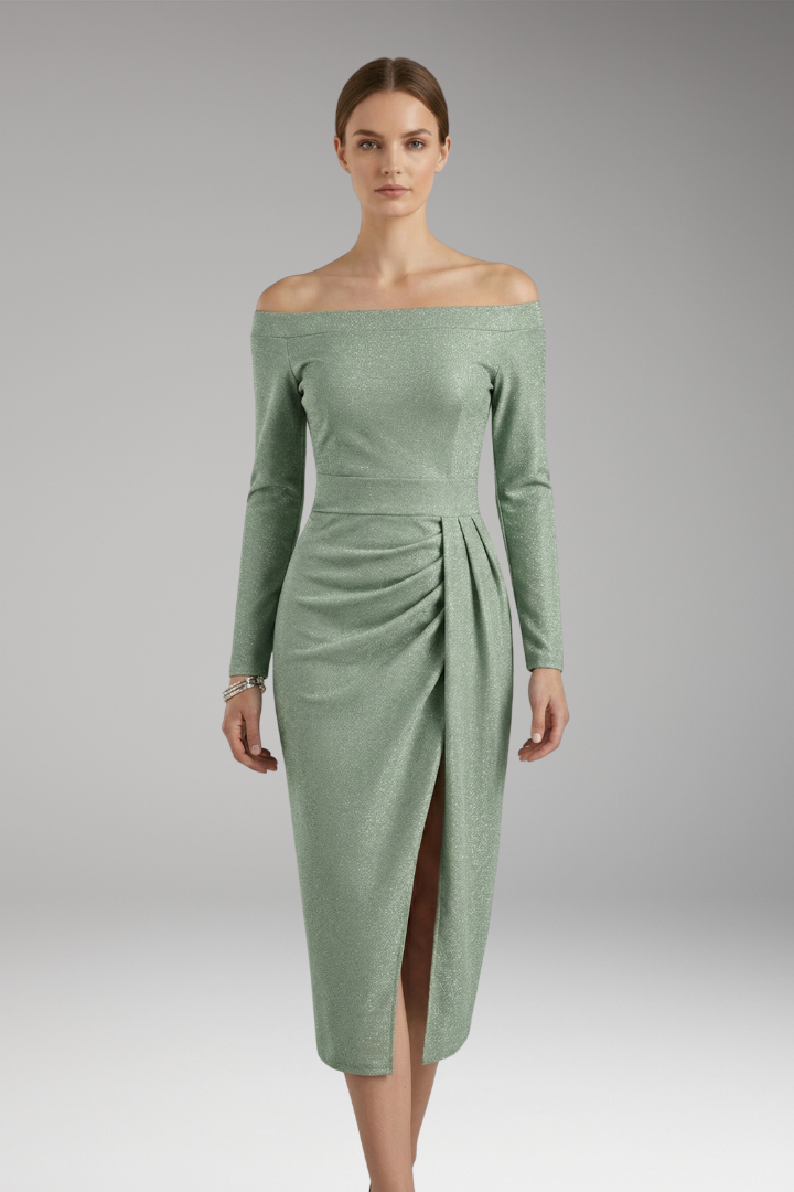 Women’s Off-Shoulder Dress with Long Sleeves and Open Silhouette