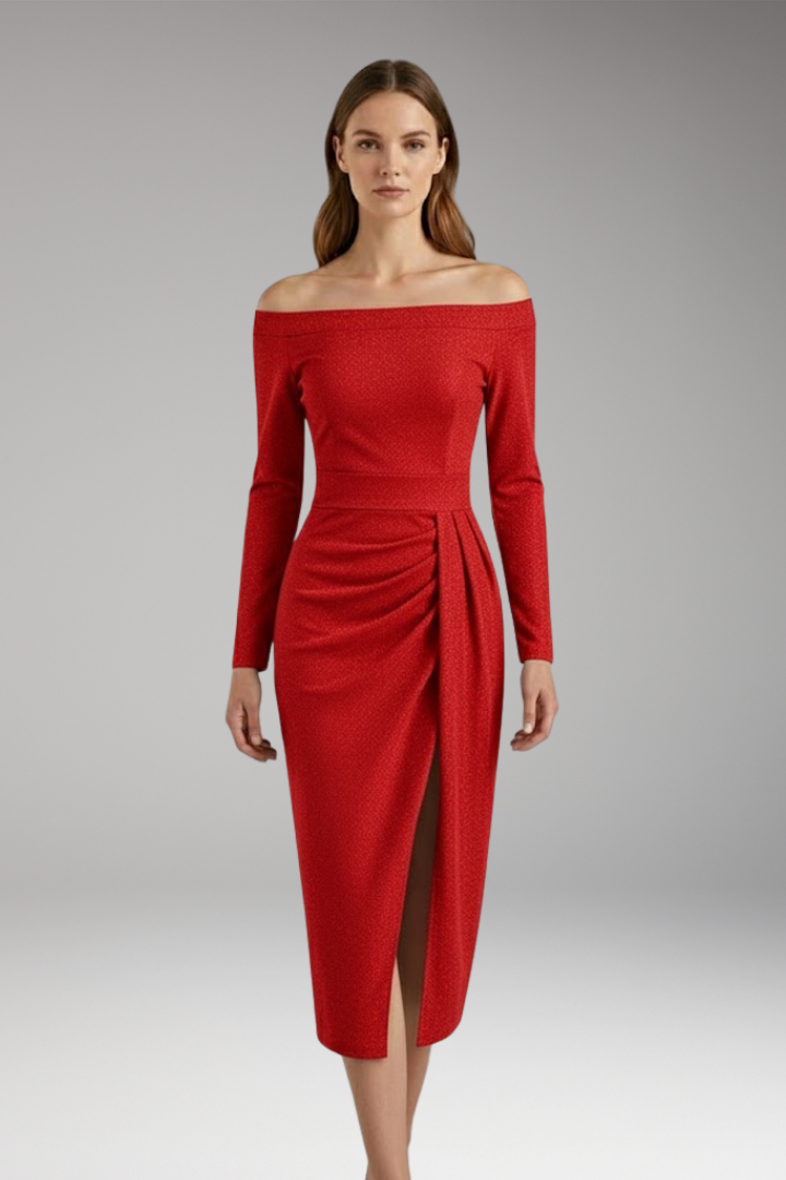Women’s Off-Shoulder Dress with Long Sleeves and Open Silhouette