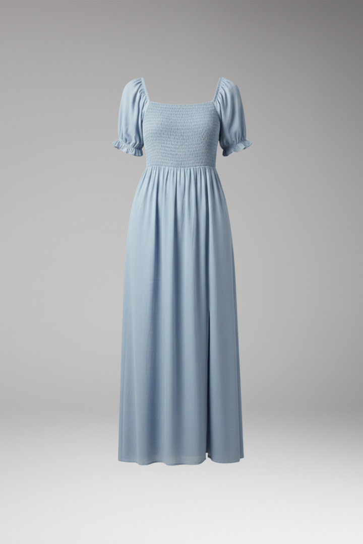 Women's Off-the-Shoulder Dress with Smocked Bodice and Puff Sleeves