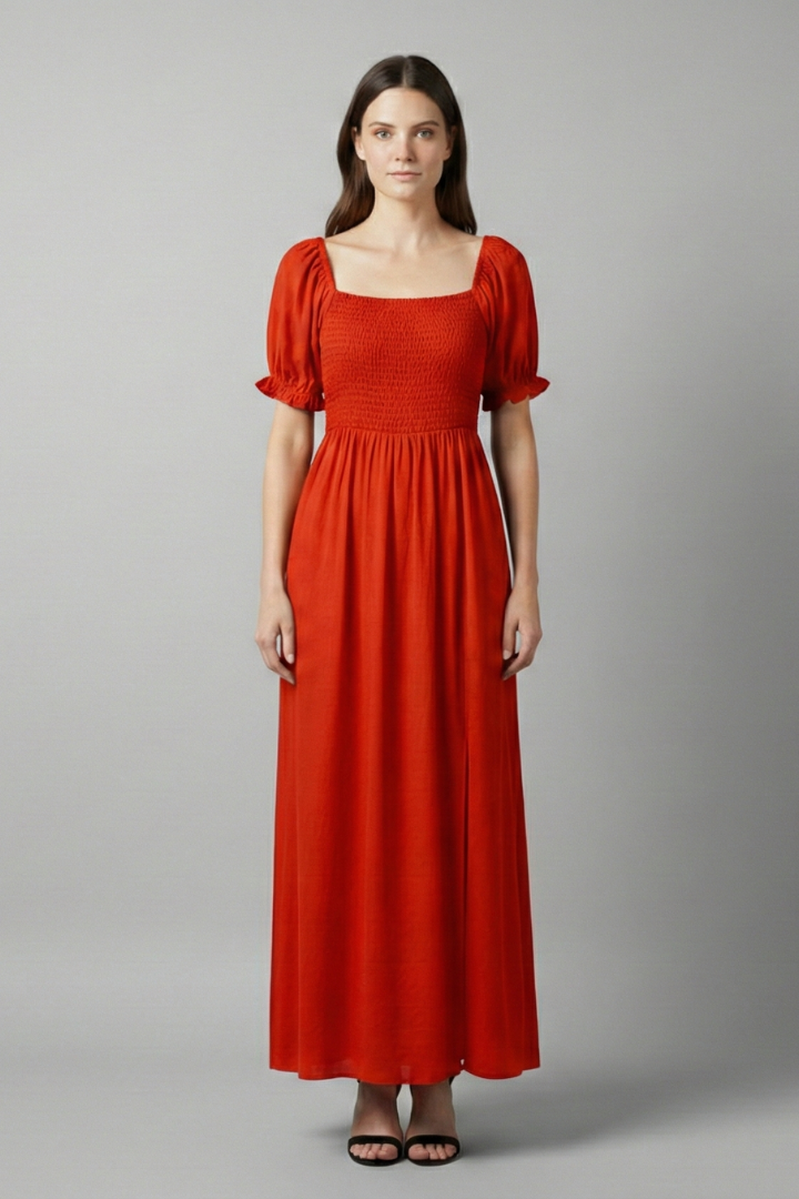 Women's Off-the-Shoulder Dress with Smocked Bodice and Puff Sleeves