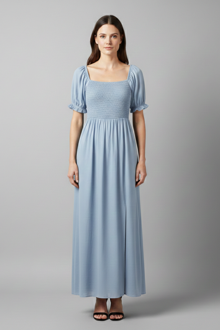 Women's Off-the-Shoulder Dress with Smocked Bodice and Puff Sleeves
