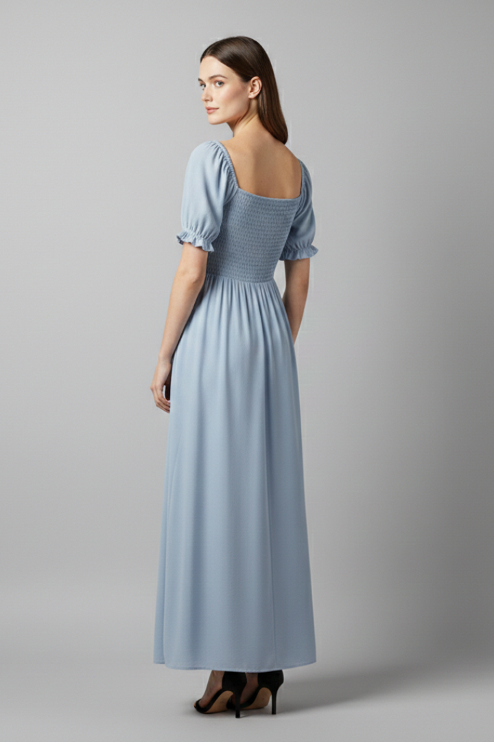 Women's Off-the-Shoulder Dress with Smocked Bodice and Puff Sleeves