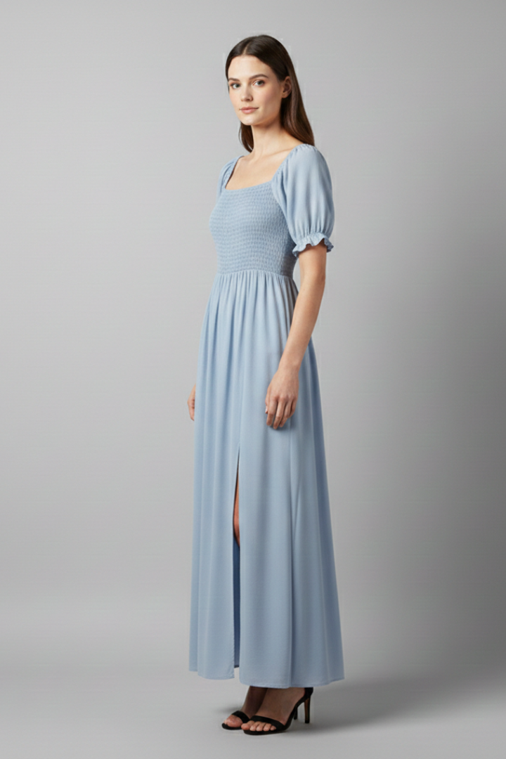 Women's Off-the-Shoulder Dress with Smocked Bodice and Puff Sleeves