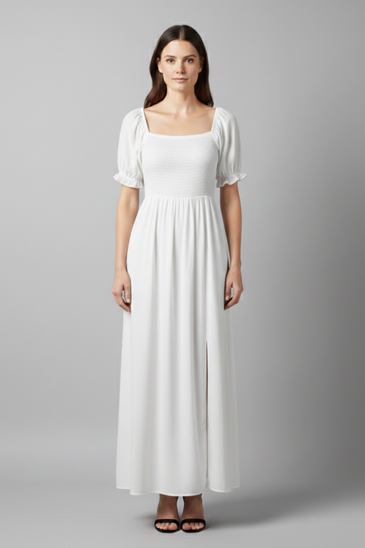 Women's Off-the-Shoulder Dress with Smocked Bodice and Puff Sleeves