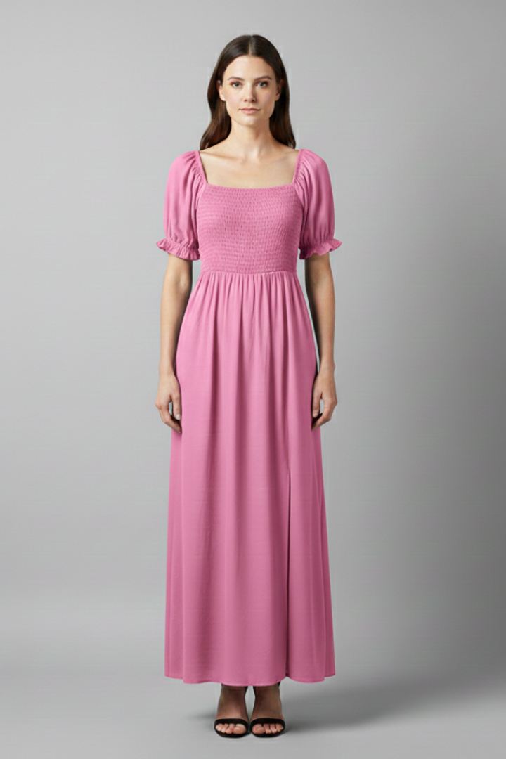 Women's Off-the-Shoulder Dress with Smocked Bodice and Puff Sleeves