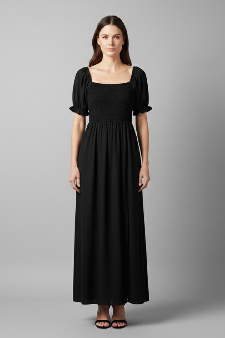 Women's Off-the-Shoulder Dress with Smocked Bodice and Puff Sleeves