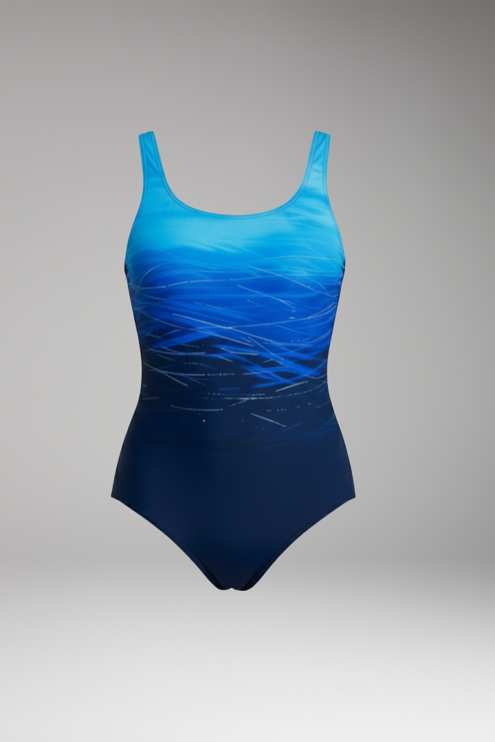 Women's One-Piece Sports Swimsuit with Scoop Neck and Ombre Design