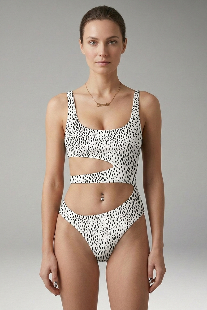 Women’s One-Piece Swimsuit with Cut-Out Design and Square Neckline