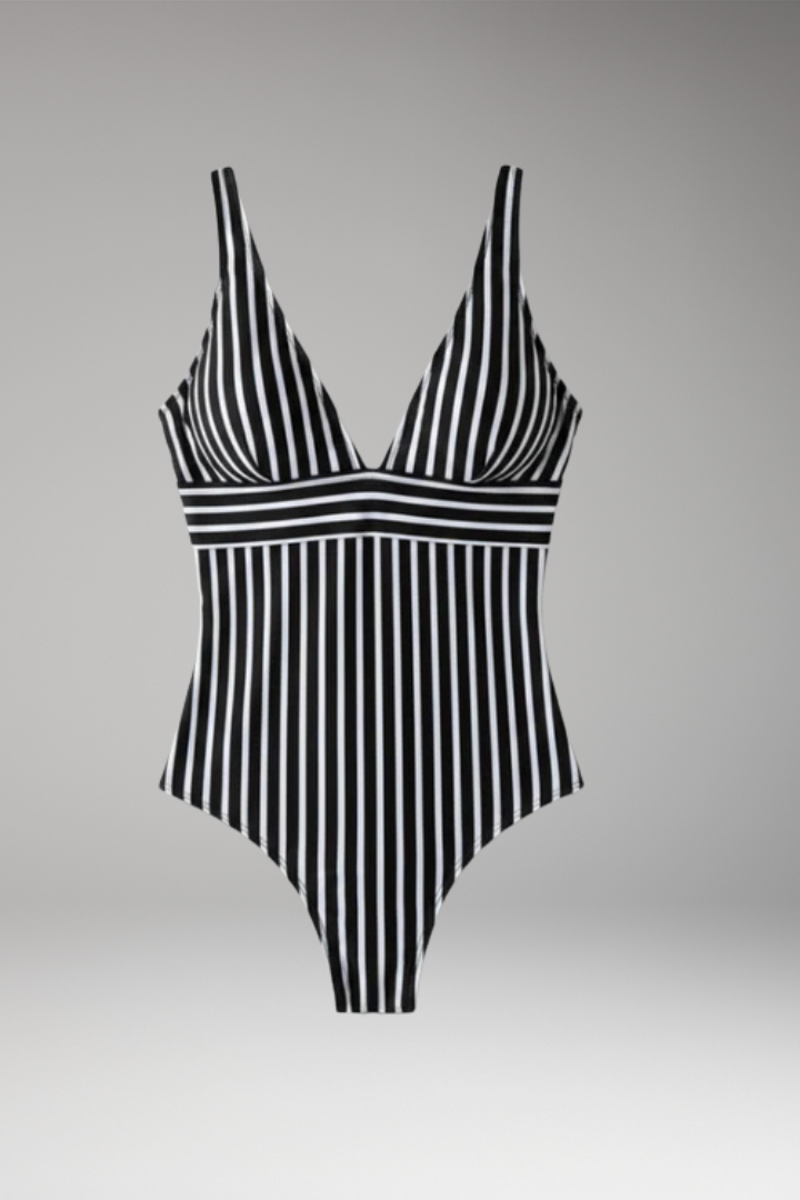 Women's One-Piece Swimsuit with Deep V-Neck and Adjustable Straps