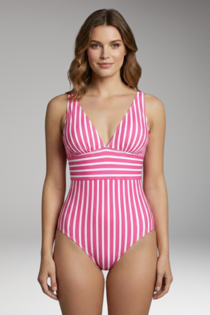 Women's One-Piece Swimsuit with Deep V-Neck and Tummy Control