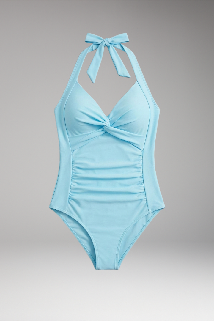 Women's One-Piece Swimsuit with Halter Neck and Ruched Design