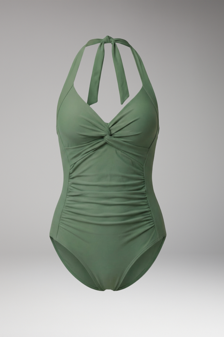 Women's One-Piece Swimsuit with Halter Neck and Ruched Sides