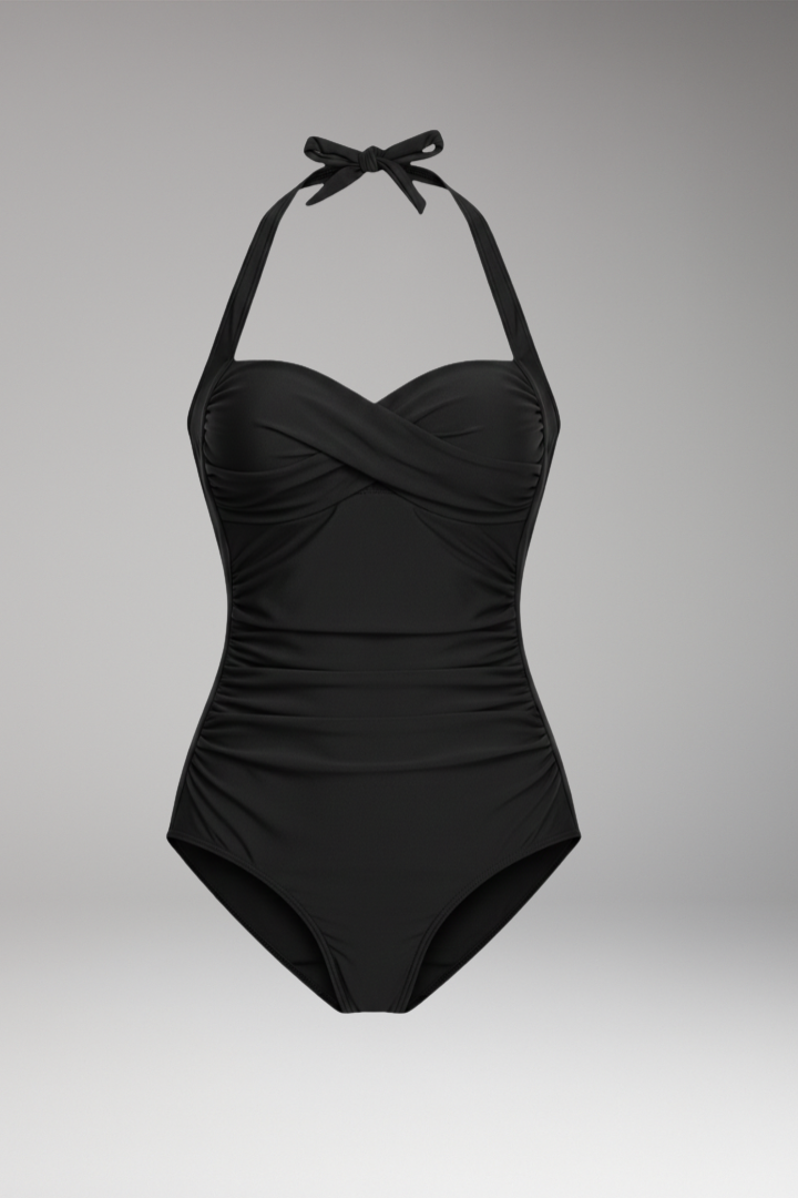 Women's One-Piece Swimsuit with Halter Neck and Ruched Sides