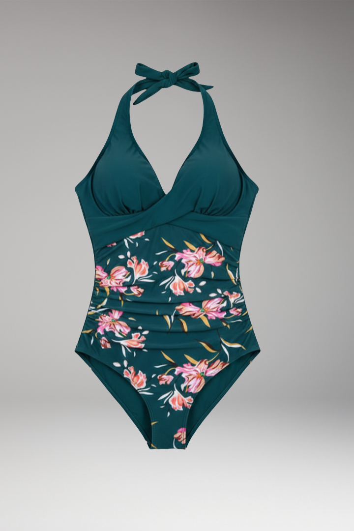 Women's One-Piece Swimsuit with V-Neck and Halter Neck