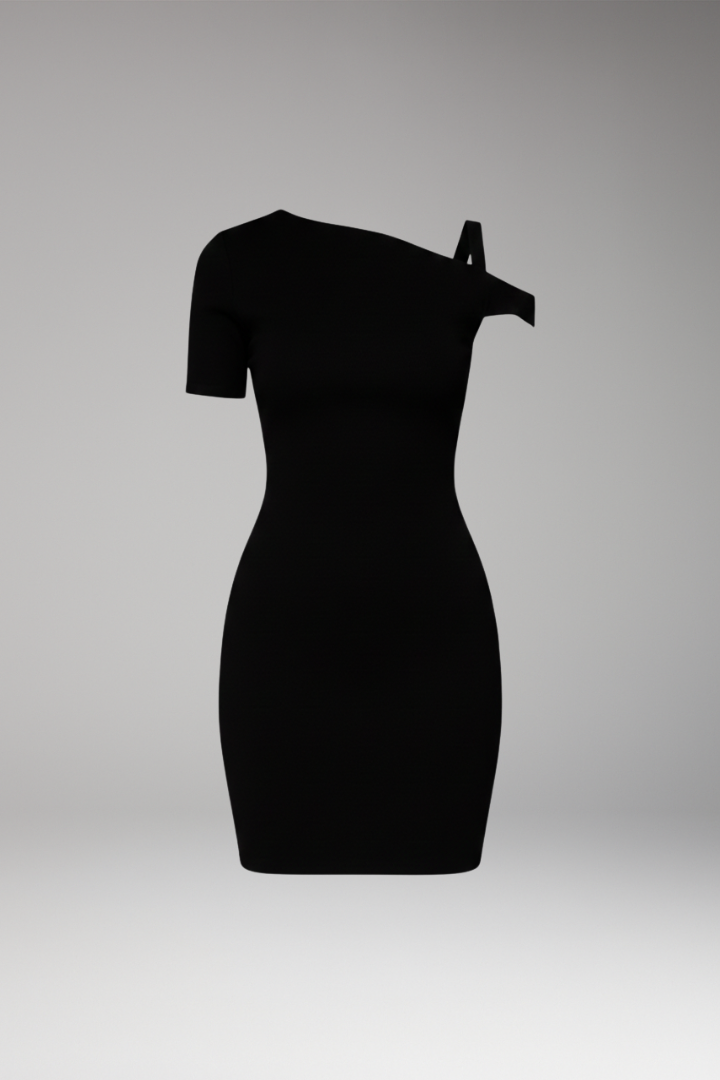 Women's One-Shoulder Dress with Asymmetrical Design and Sleek Fit