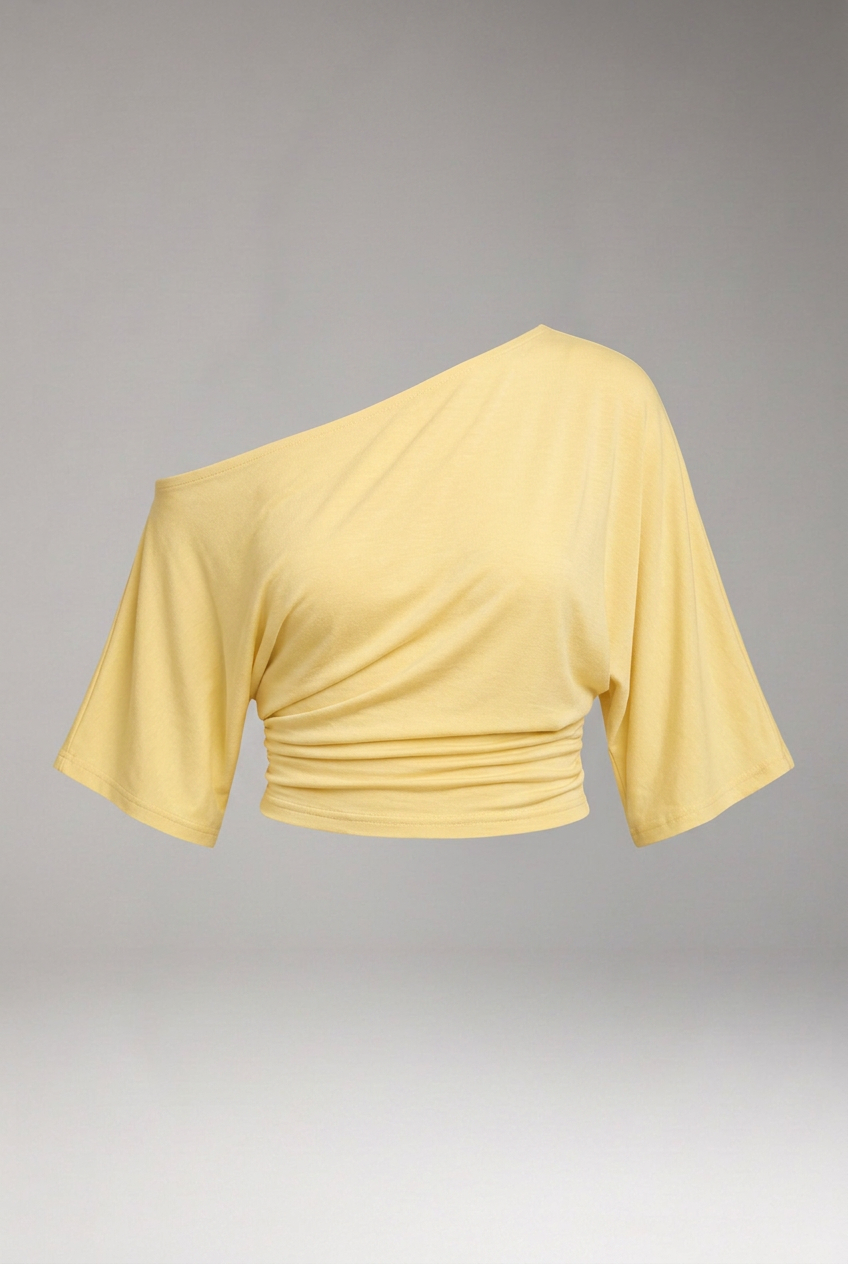 Women's One-Shoulder Top with Batwing Sleeves and Ruched Waist