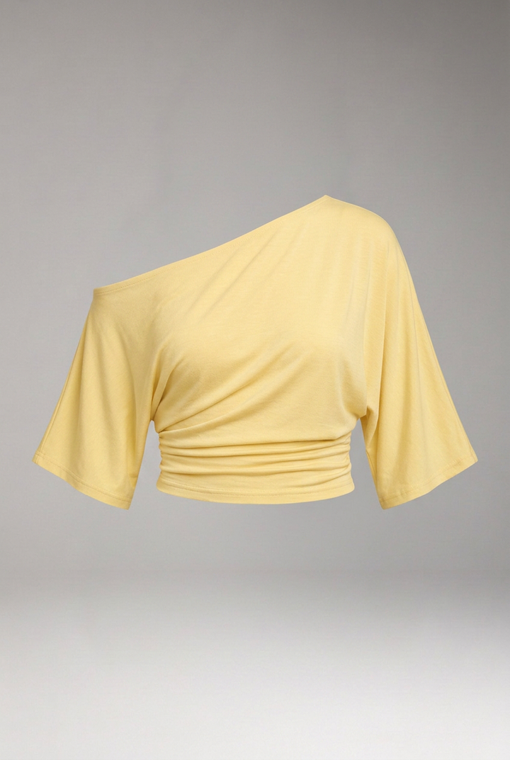 Women's One-Shoulder Top with Batwing Sleeves and Ruched Waist