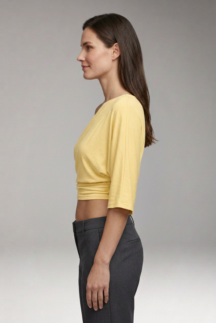 Women's One-Shoulder Top with Batwing Sleeves and Ruched Waist