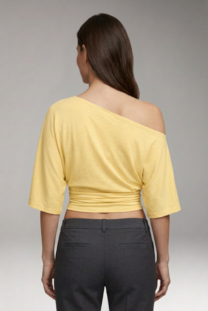 Women's One-Shoulder Top with Batwing Sleeves and Ruched Waist