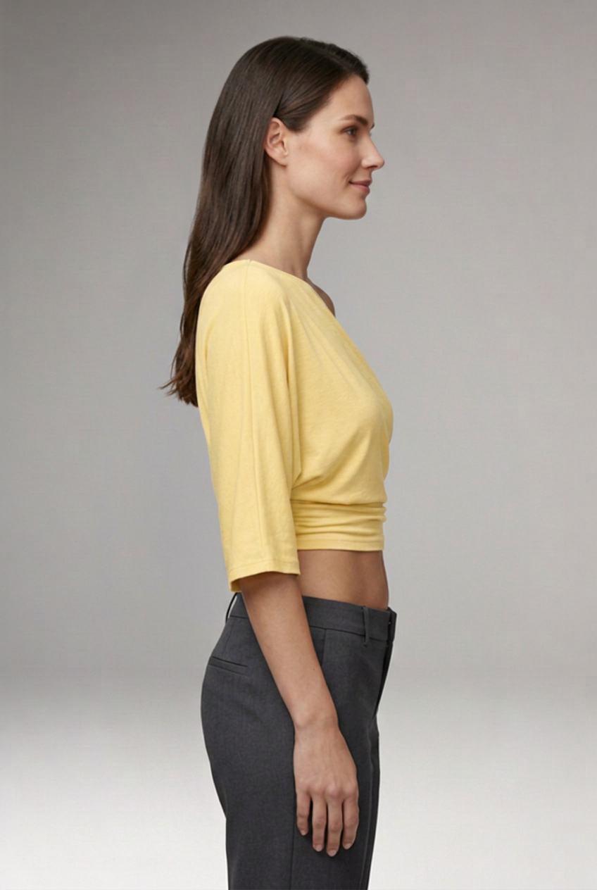 Women's One-Shoulder Top with Batwing Sleeves and Ruched Waist