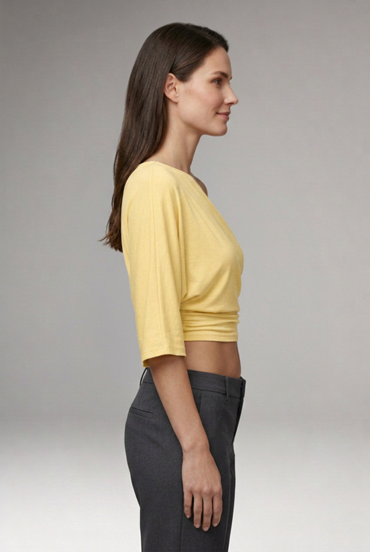 Women's One-Shoulder Top with Batwing Sleeves and Ruched Waist