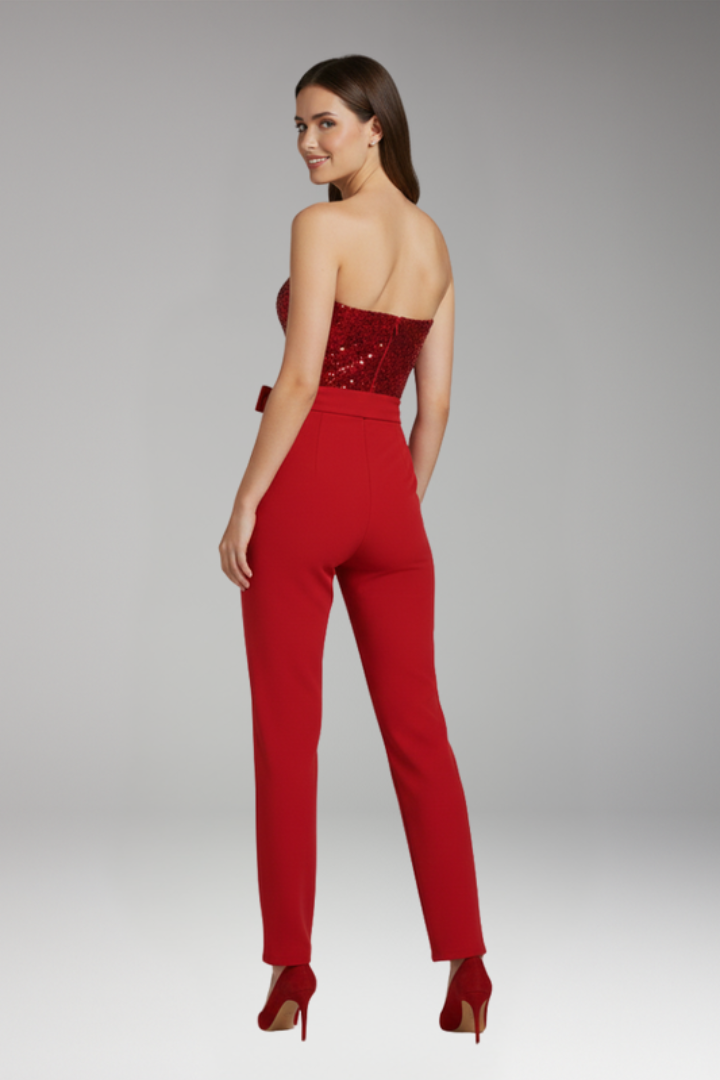 Women's One Shoulder Jumpsuit with Waist Tie