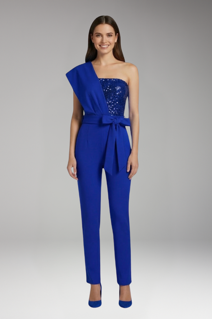 Women's One Shoulder Jumpsuit with Waist Tie