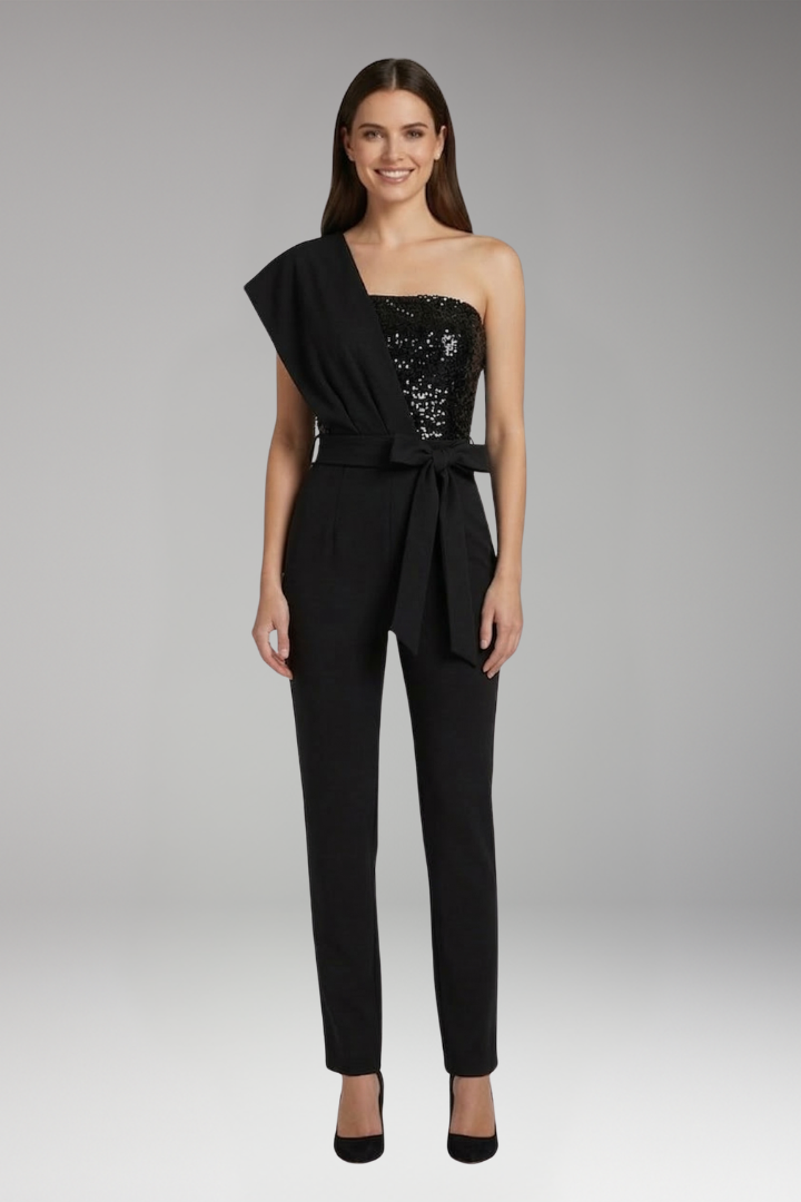 Women's One Shoulder Jumpsuit with Waist Tie