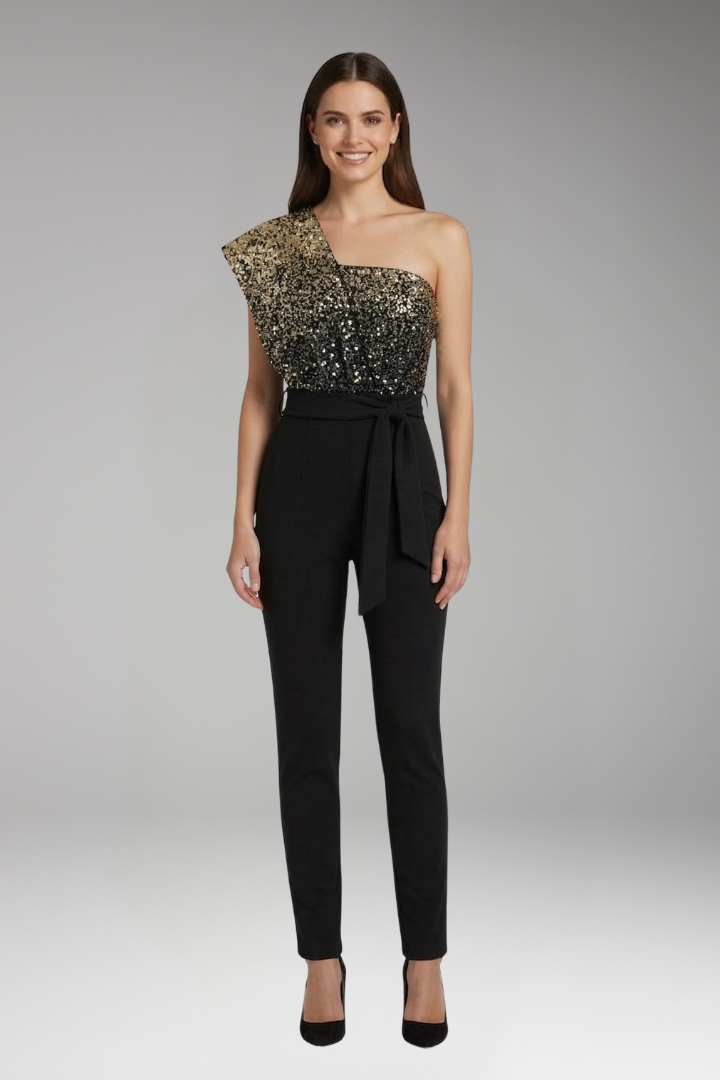 Women's One Shoulder Jumpsuit with Waist Tie