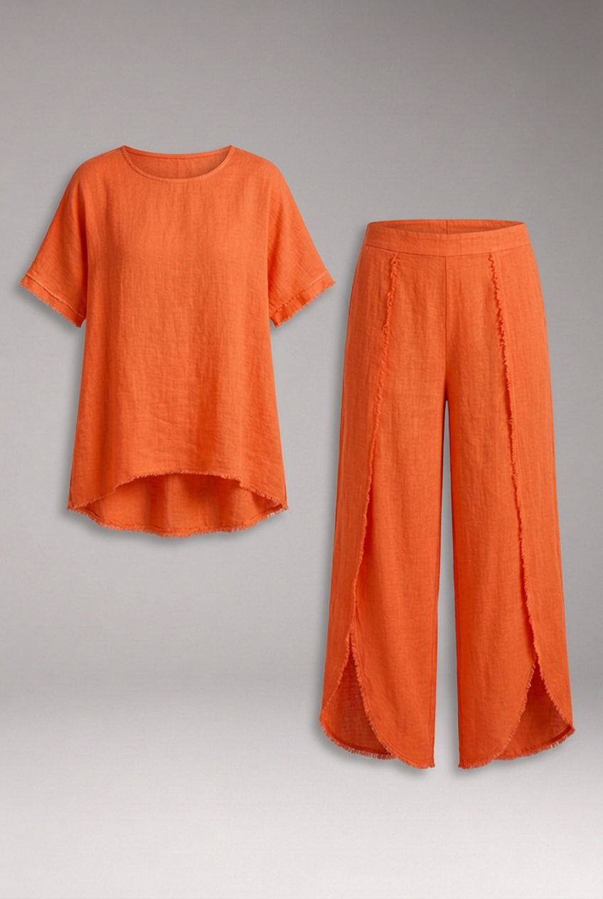 Women's Loungewear Set with Short-Sleeve Top and Wide-Leg Trousers