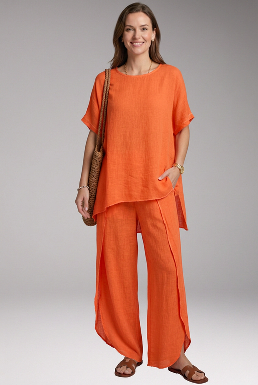 Women's Loungewear Set with Short-Sleeve Top and Wide-Leg Trousers