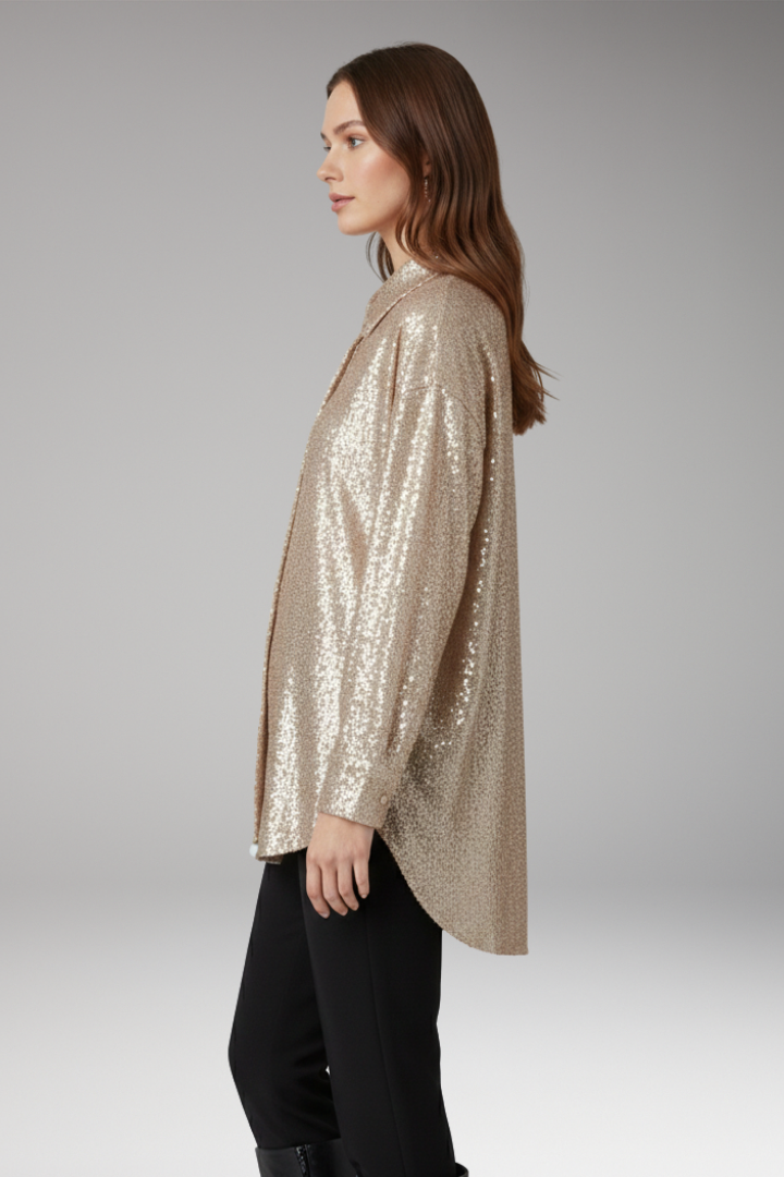 Women’s Oversized Blouse with Sequined Surface and Structured Cut
