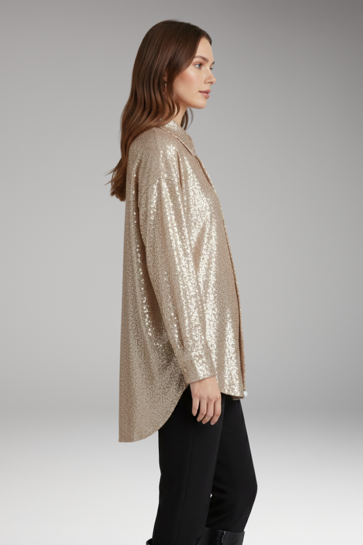Women’s Oversized Blouse with Sequined Surface and Structured Cut