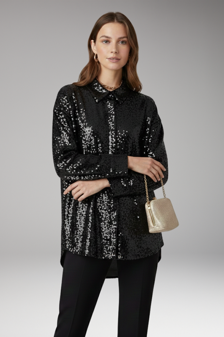 Women’s Oversized Blouse with Sequined Surface and Structured Cut