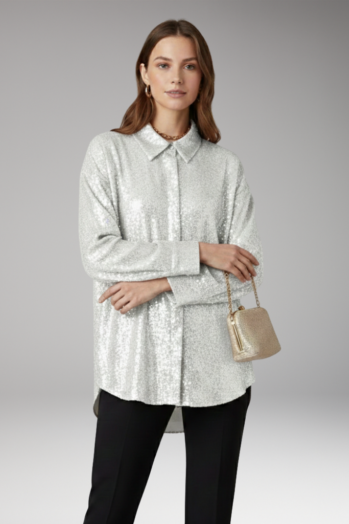 Women’s Oversized Blouse with Sequined Surface and Structured Cut